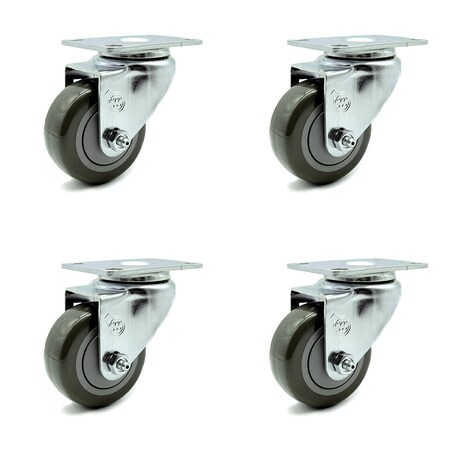 Service Caster 3.5 Inch Gray Polyurethane Wheel Swivel Top Plate Caster Set SCC-20S3514-PPUB-4